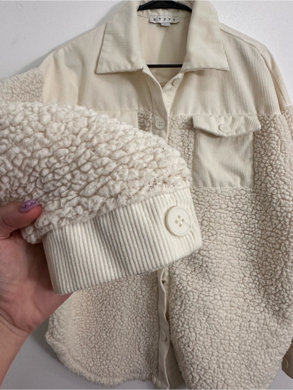HYFVE Cream Teddy Button Up Sherpa Shacket Size M - Picture 3 of 6